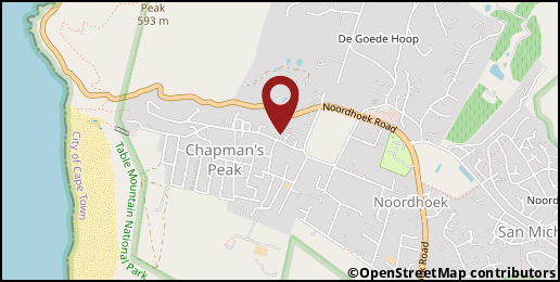 a map with a pin at -34.09887,18.36968